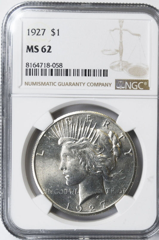 1927 $1 Peace Silver One Dollar US NGC MS62 Philadelphia