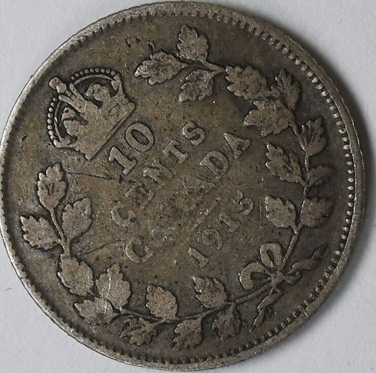 1915 Canada 10c Ten Cents Silver Coin Dime KM# 23
