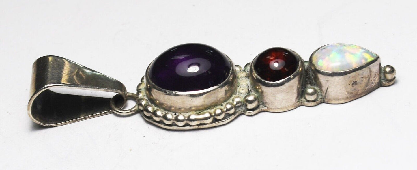 Sterling Silver Paul Livingston Amethyst Opal Pendant 53mm x 14mm