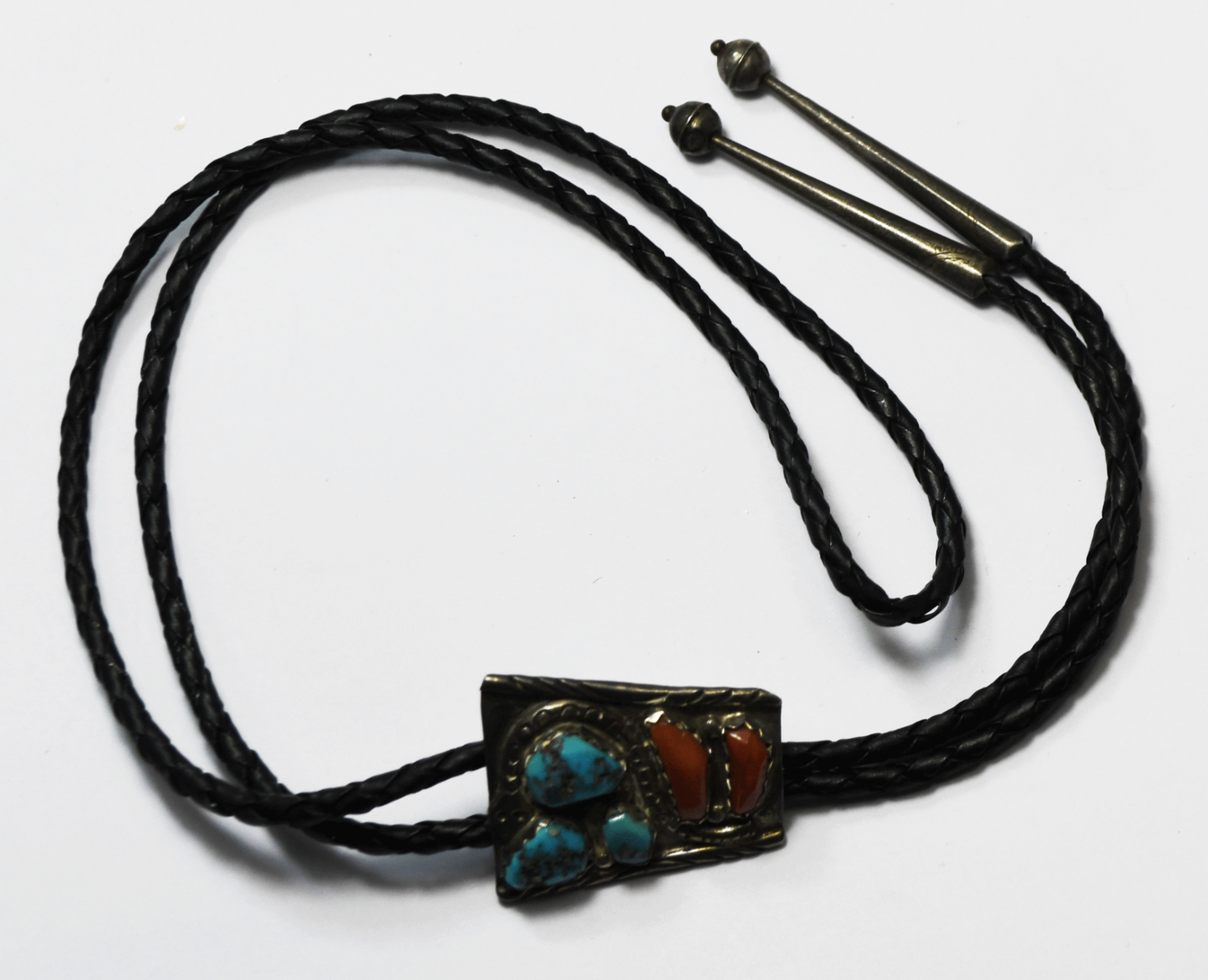 Sterling A Cheama Coral Turquoise Snake Bolo Tie 39 x 33mm 19"