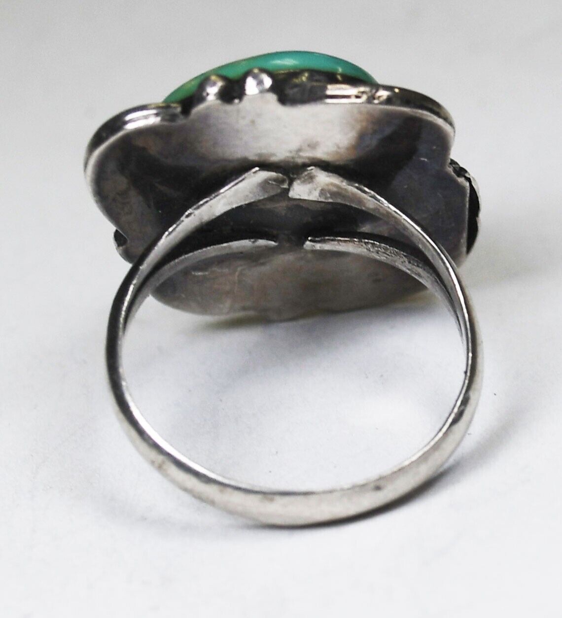 Sterling Silver Antique Turquoise Ring 24mm Size 7.25