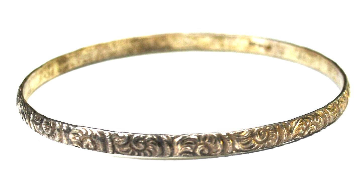 Sterling Silver Stripe Flower Medium Bangle Bracelet 4mm