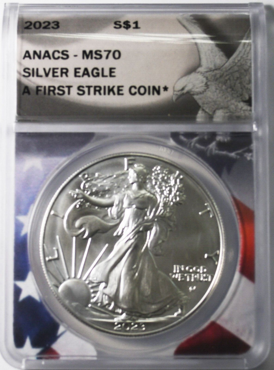 2023 $1 American Silver Eagle Silver Dollar ANACS MS70 Fine Silver First Strike