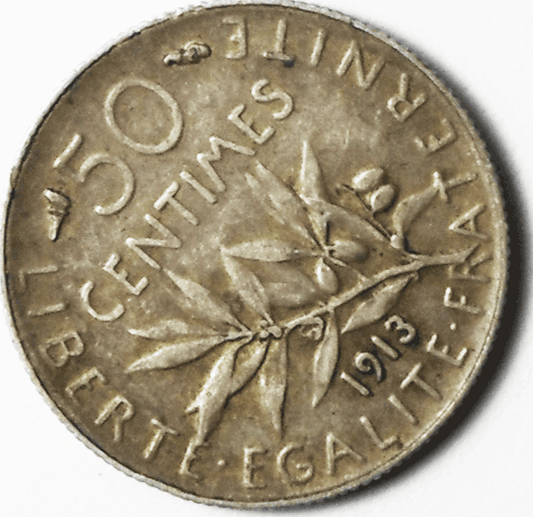 1913 France 50 Centimes Silver Coin KM# 854
