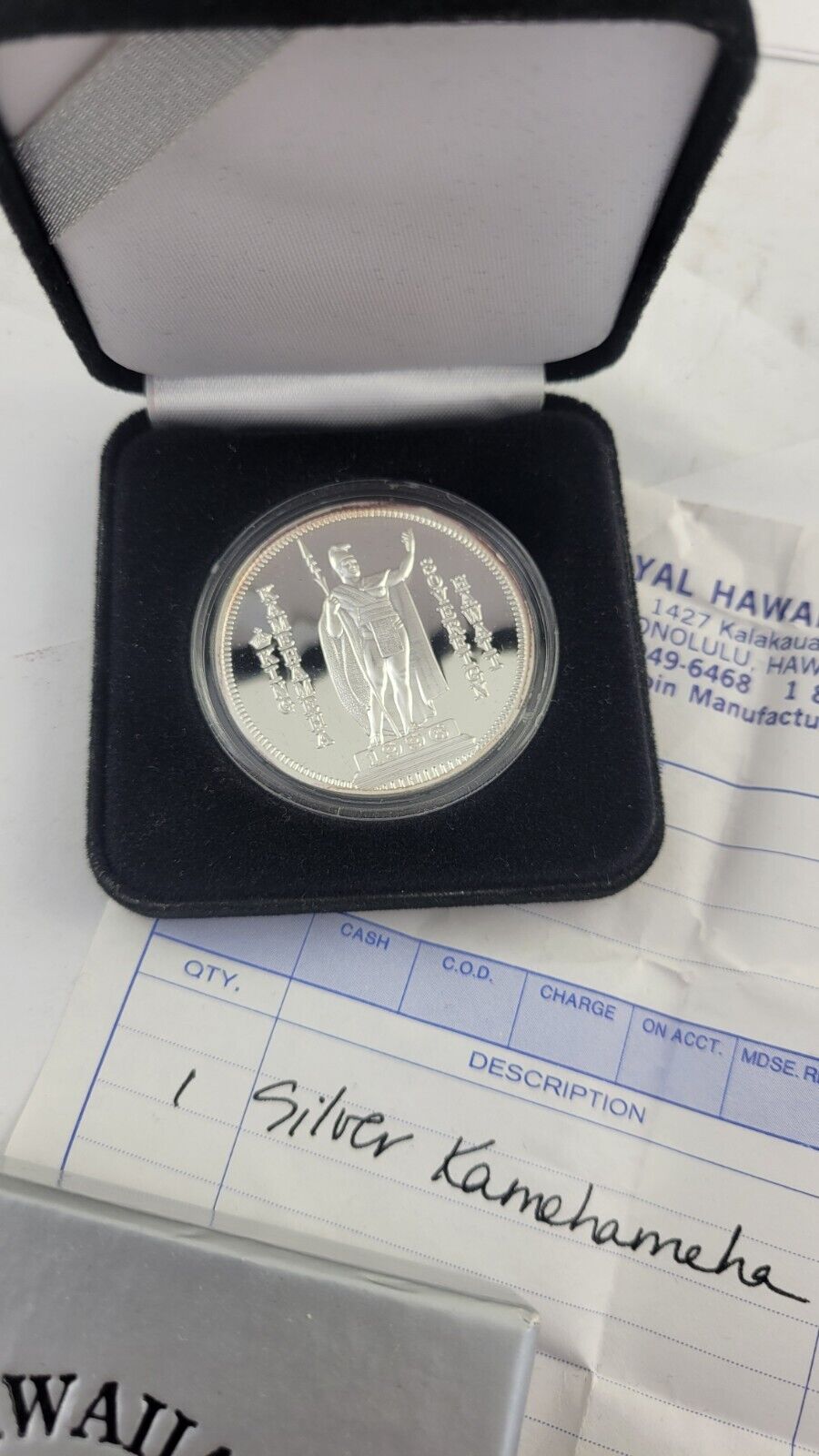 1996 Hawaii King Kamehamha 1 Ounce .999 Fine Silver RHM Dala w/Box & Paperwork