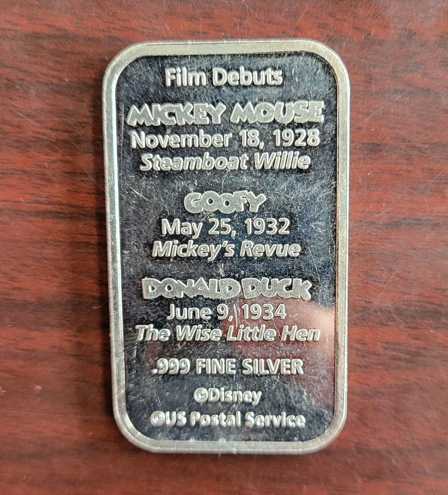1994 Disney Mickey Mouse, Donald Duck & Goofy 1oz .999 Fine Silver Enameled Bar!