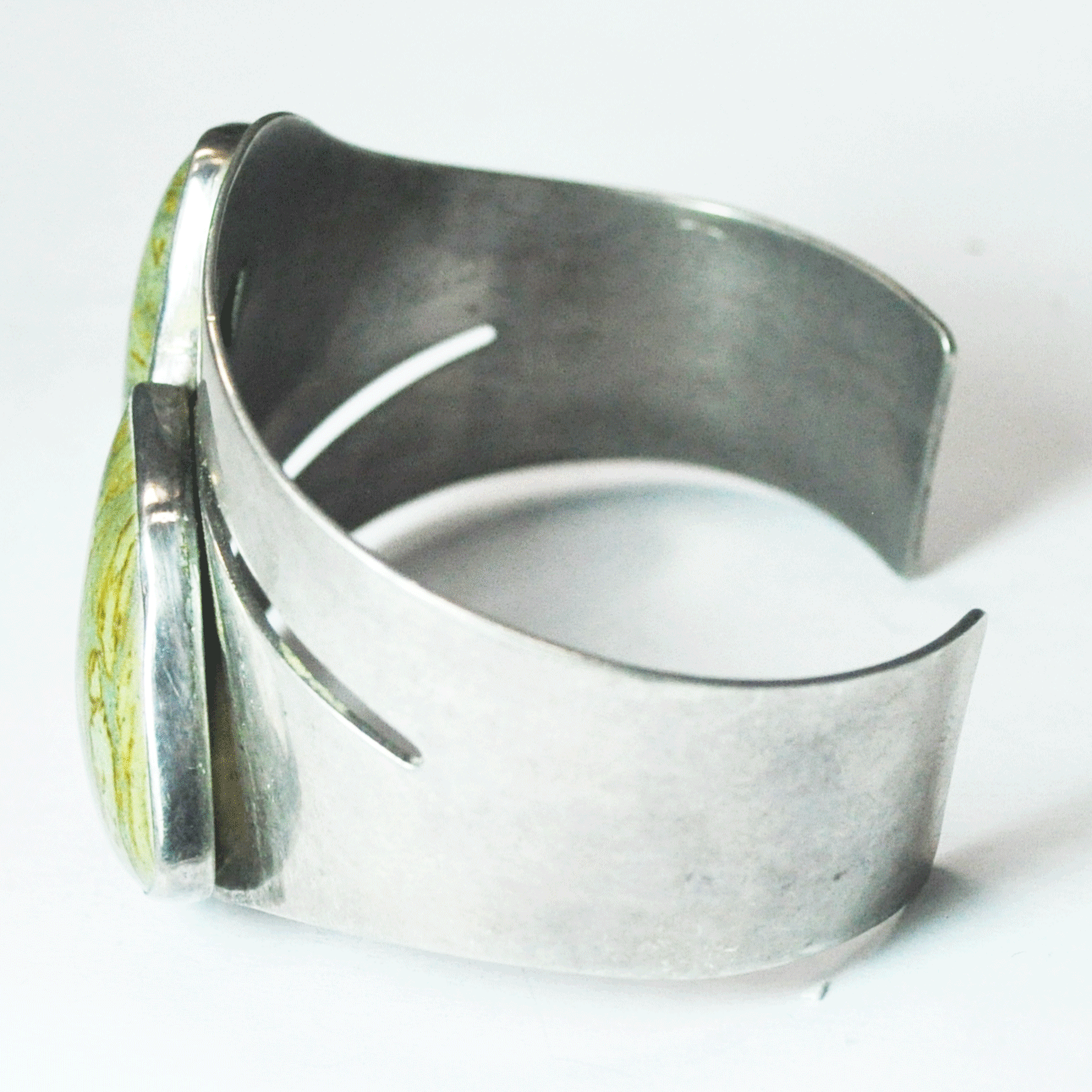 Sterling Silver Desert Rose Green Jasper Cuff Bracelet 45mm 7-1/4" Wrist
