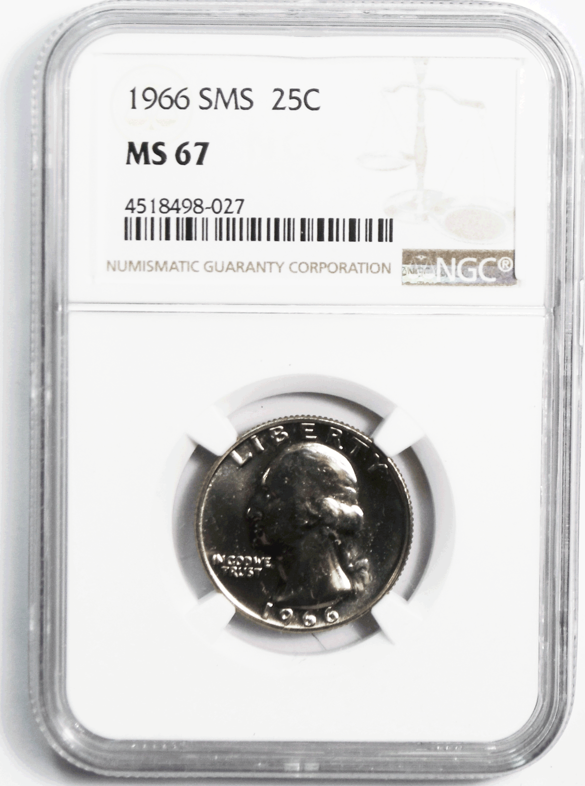 1966 SMS 25c Washington Quarter Dollar NGC MS67 Gem Uncirculated