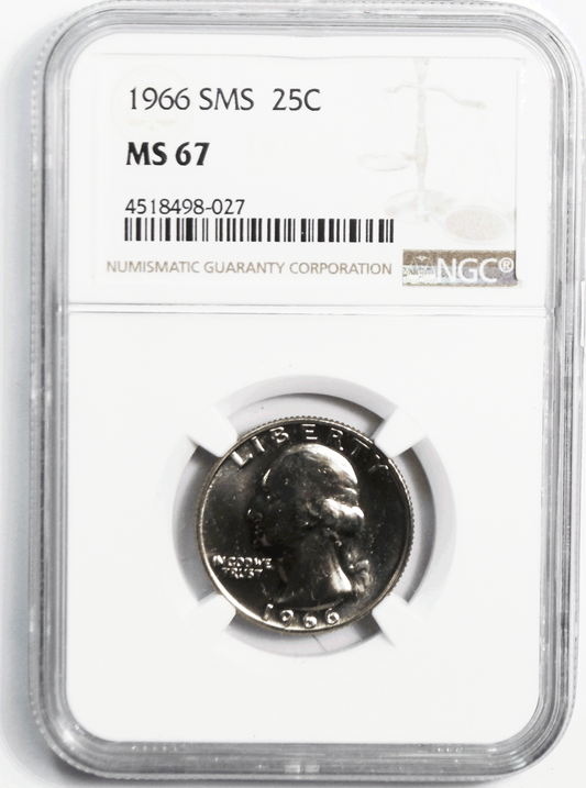 1966 SMS 25c Washington Quarter Dollar NGC MS67 Gem Uncirculated