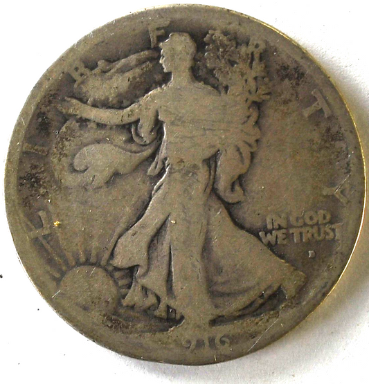 1916 D 50c Walking Liberty Silver Half Dollar Fifty Cents Denver