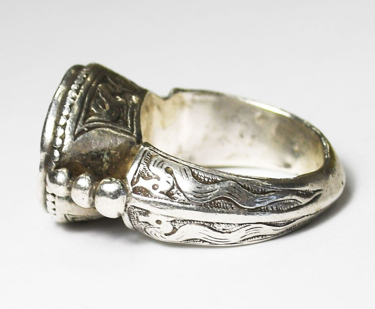Sterling Silver Red Horse Equestrian Carved Agate Ring 16mm Size 9.5
