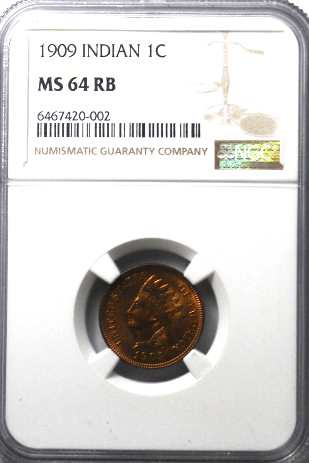 1909 1c Indian Head Penny One Cent Rare Philadelphia NGC MS64 RB
