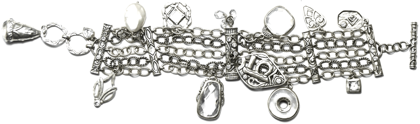 Sterling Silpada Five Chain Charm Toggle 32mm Wide Bracelet 8.25"  56.8g