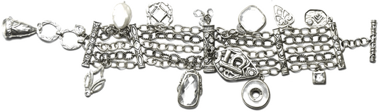 Sterling Silpada Five Chain Charm Toggle 32mm Wide Bracelet 8.25"  56.8g