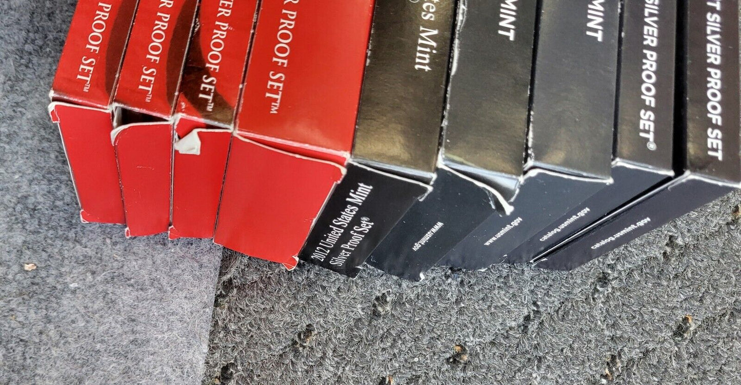 9 Set Lot Of US Mint Silver Proof Sets 1999, 2009, 2016, 2017, 2019, 2012, 2014