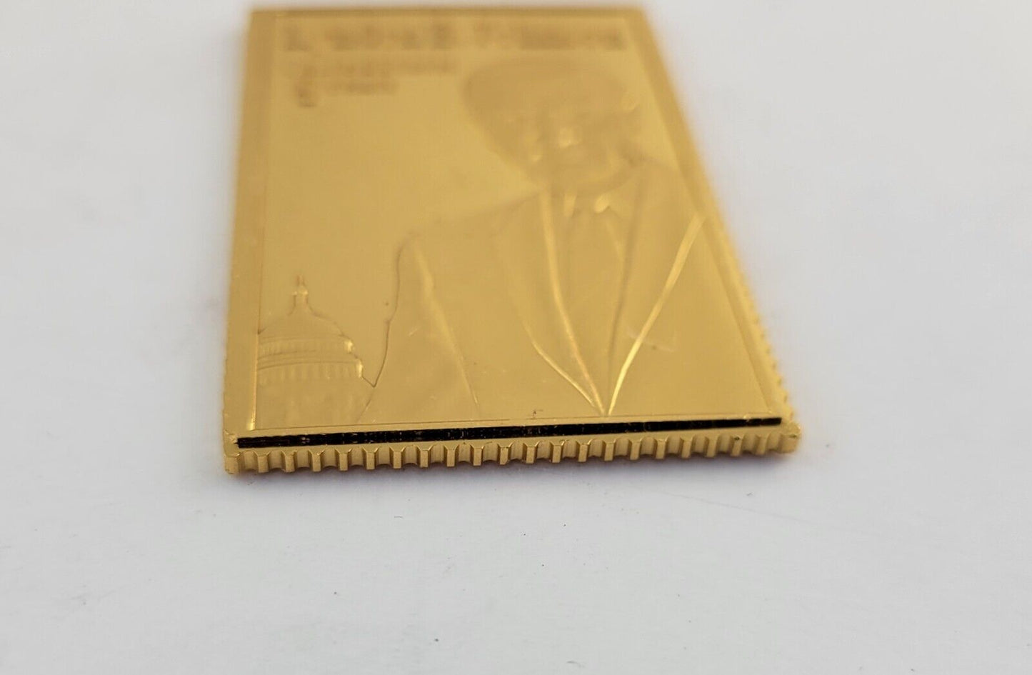 USPS United We Stand .999 Fine Silver Gold Plated Stamp Lyndon B Johnson 1oz.