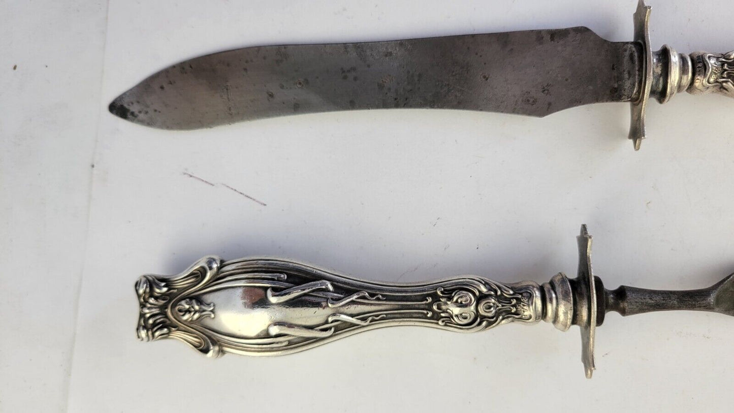 Art Nouveau Sterling Silver  Carving Set Knife & Fork