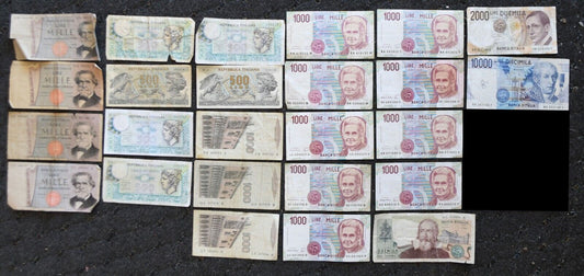 25 Italy Italian Currency Banknotes 500 1,000 2,000 10,000 Lire