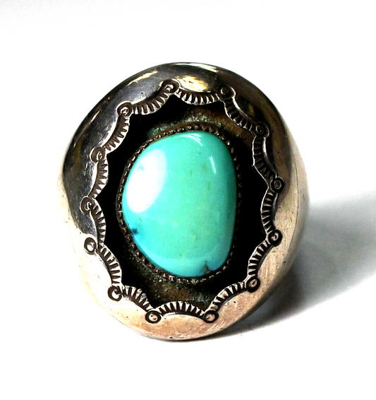 Sterling Silver SI Turquoise Heavy Shadow Box Ring 27mm Size 12