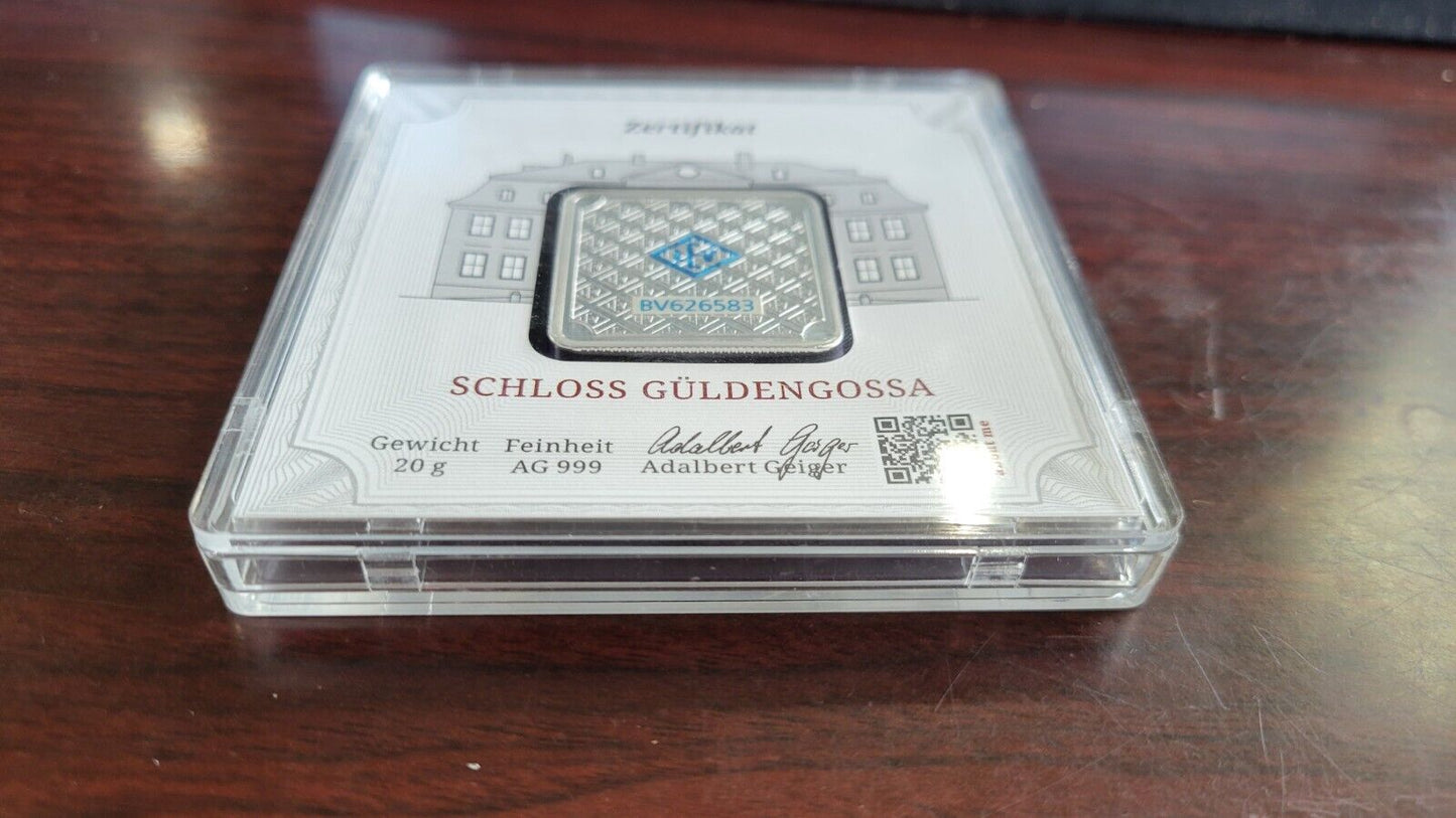 50 gram Silver Bar - Geiger Edelmetalle Original Square Series Germany Encased