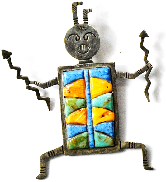Sterling Turquoise Spiny Oyster Blue Quartzite Inlay Pendant 78mm x 63mm