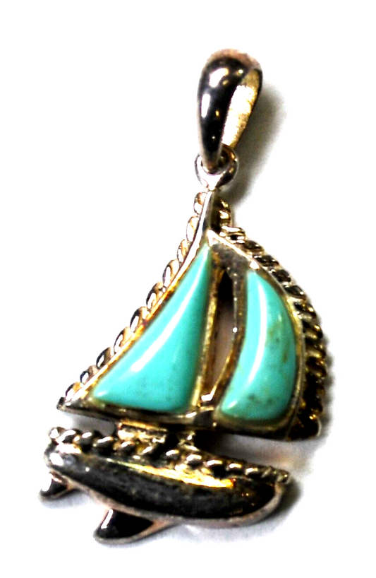 Sterling Silver Turquoise Dyed Howlite Sailboat Charm 27mm x 15mm