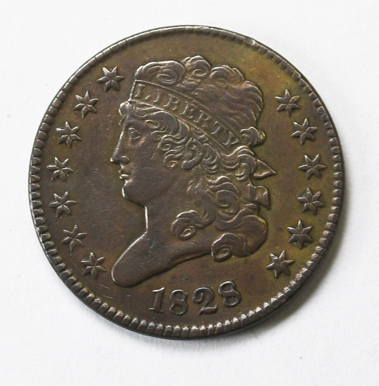 1828 1/2c Classic Head Half Cent Coin Philadelphia 13 Stars