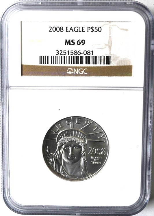 2008 $50 American Platinum Eagle 1/2th oz NGC MS69