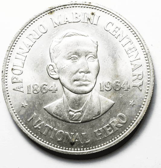 1964 Philippines Silver One Peso KM# 193 Low Mintage AU-Unc