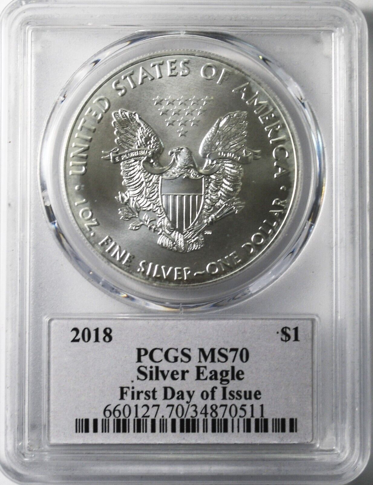 2018 $1 Silver American Eagle PCGS MS70 First Day Thomas Cleveland