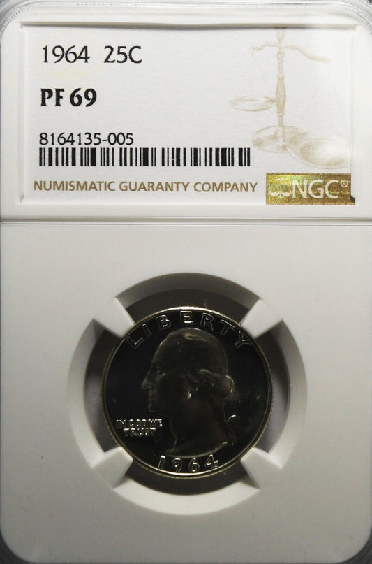 1964 25c Washington Proof Silver Quarter Dollar NGC PF69