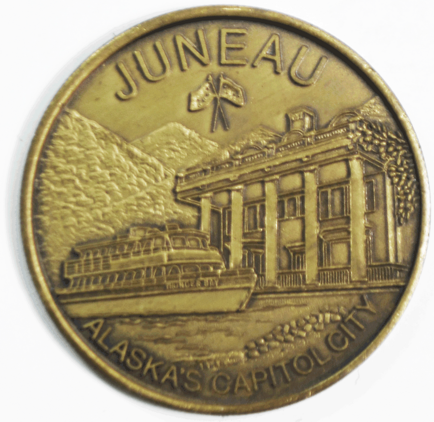 Juneau AK Town Medal Alaska's Capital City Gulf of Alaska 39mm Map