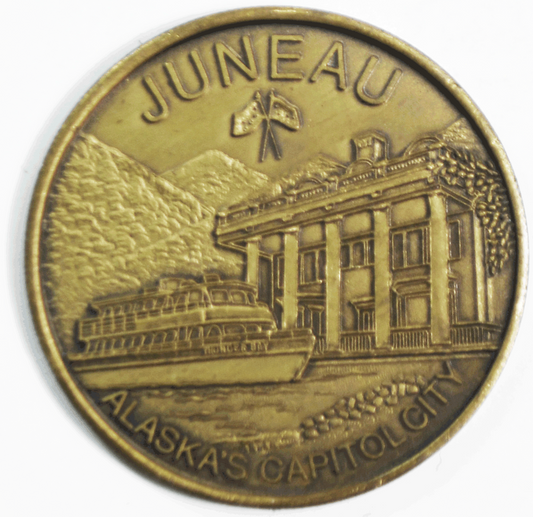 Juneau AK Town Medal Alaska's Capital City Gulf of Alaska 39mm Map
