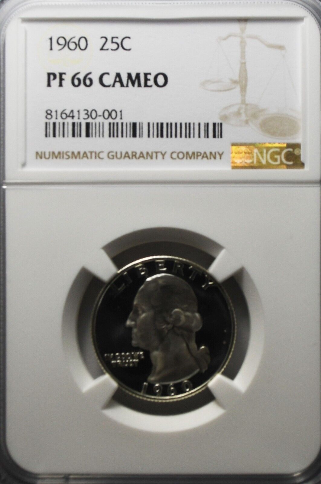 1960 25c Washington Proof Silver Quarter Dollar NGC PF66 Cameo