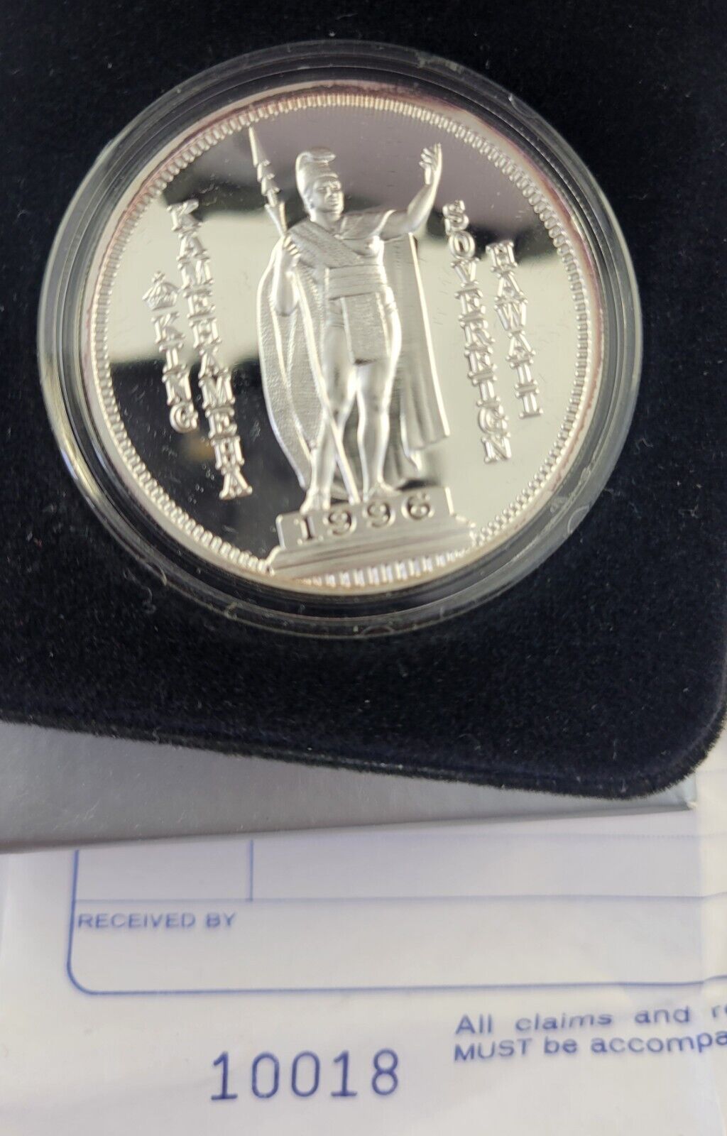 1996 Hawaii King Kamehamha 1 Ounce .999 Fine Silver RHM Dala w/Box & Paperwork