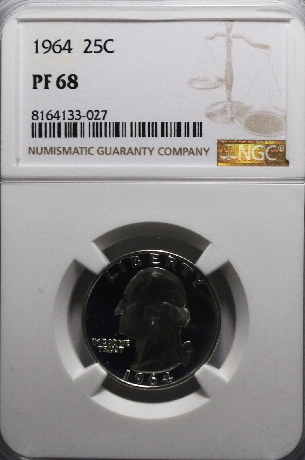 1964 25c Washington Proof Silver Quarter Dollar NGC PF68