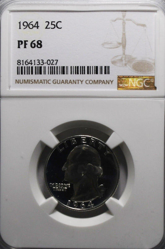 1964 25c Washington Proof Silver Quarter Dollar NGC PF68