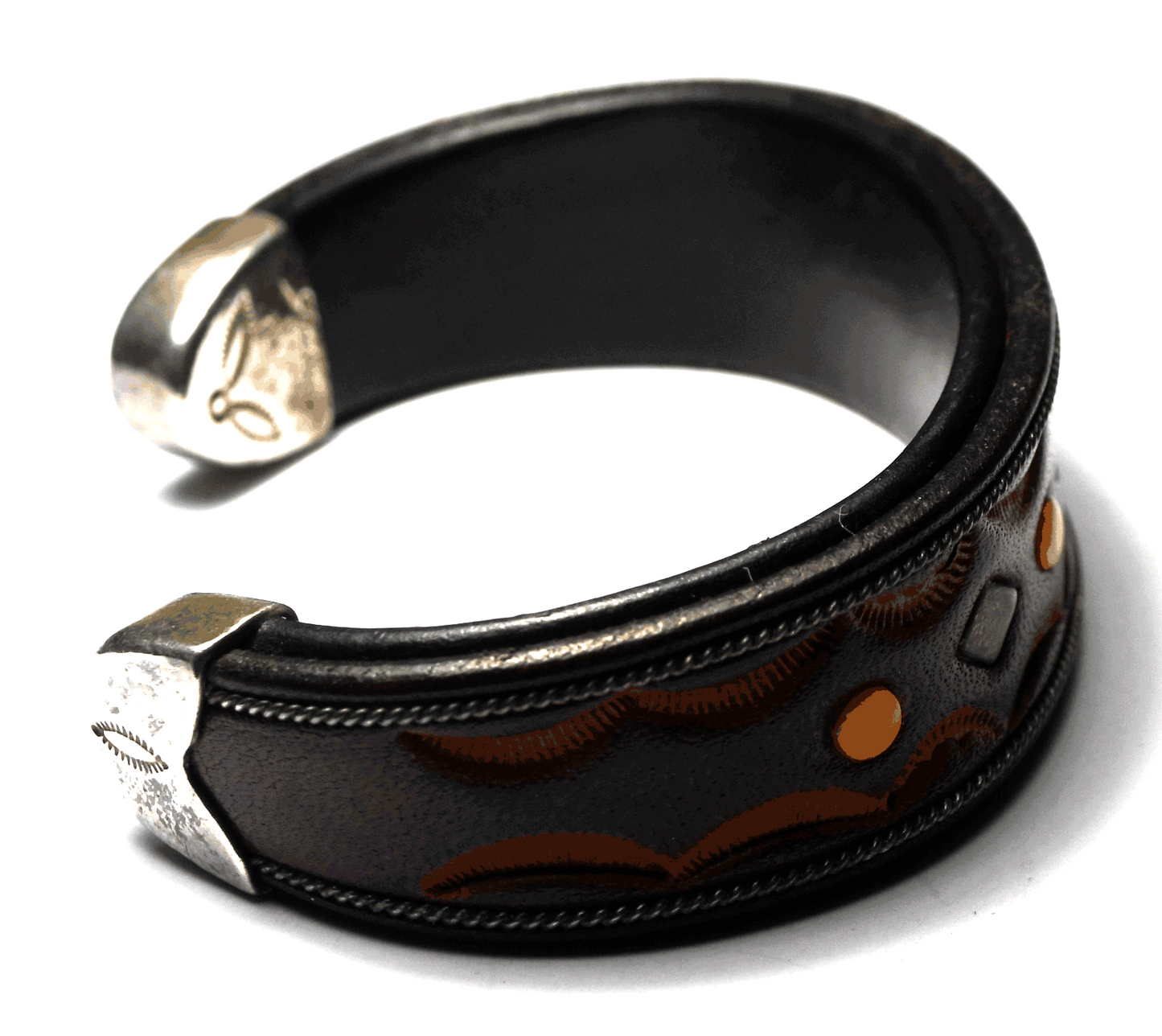 J Tucker Leather & Sterling Silver Cuff Bracelet 21mm 7-1/4" Wrist