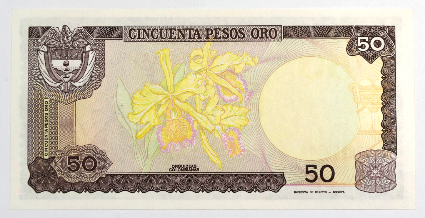 1986 50 Fifty Pesos Colombia Banknote Uncirculated 17960283