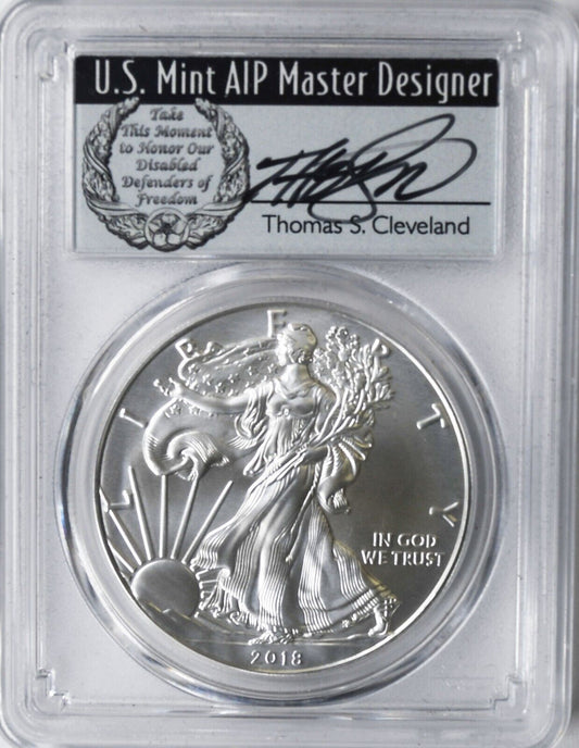 2018 $1 Silver American Eagle PCGS MS70 One Ounce Fine First Day Cleveland Label
