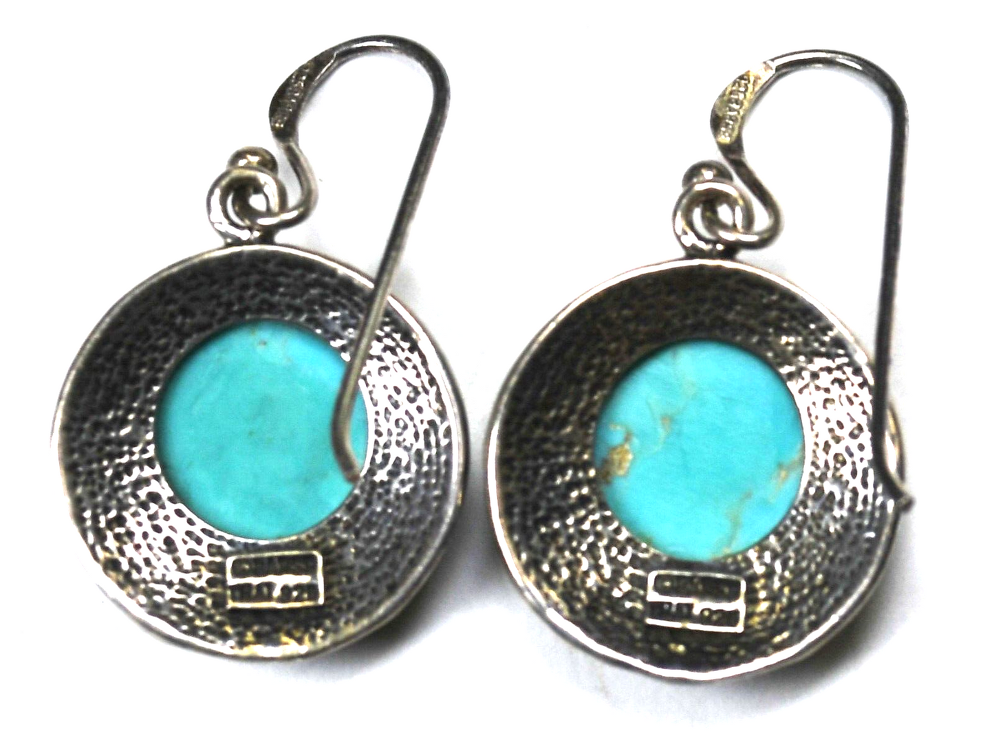 Sterling Silver Barse Compressed Turquoise Disc Earrings 36mm x 21mm