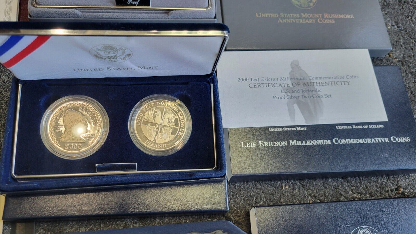 6 Commemorative US MINT Boxed Leif, Ellis, Capitol, Olympic, WWII 50TH, Rushmore