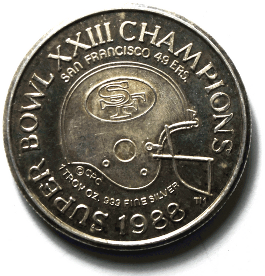 1988 San Francisco 49ers Super Bowl XXIII Champions  .999 1 ozt. Silver Round