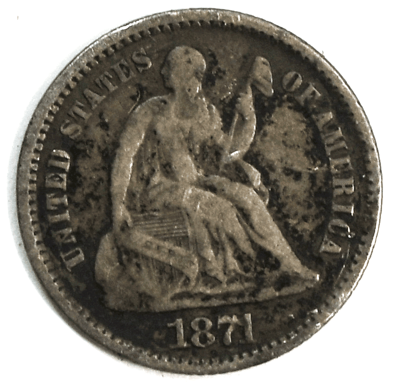 1871 H10c Seated Liberty Silver Half Dime Philadelphia 5c
