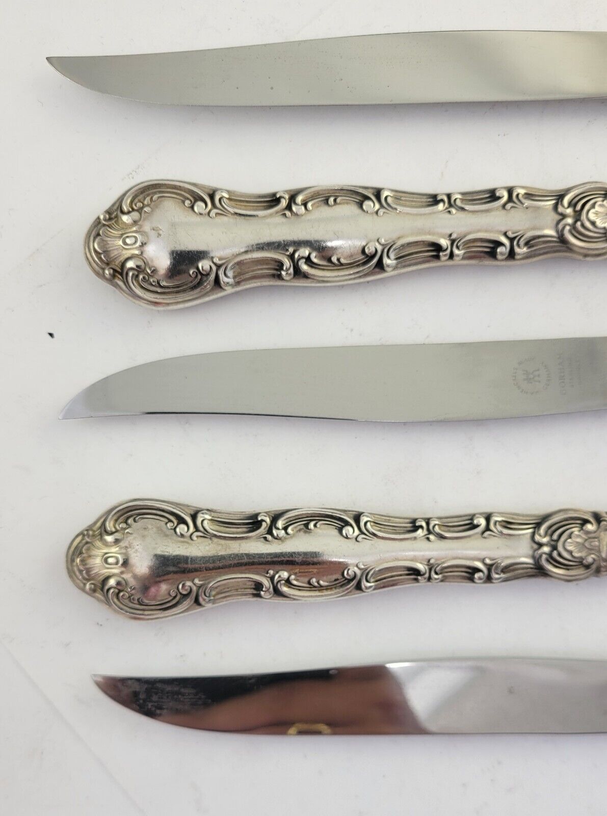 5 Gorham Strasbourg Sterling/Stainless Steak Knives 9 1/2" Henckels Blade