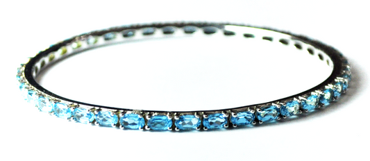Sterling SJM Round Bangle Bracelet Oval Topaz Eternity 3.5mm 2-5/8" Diameter