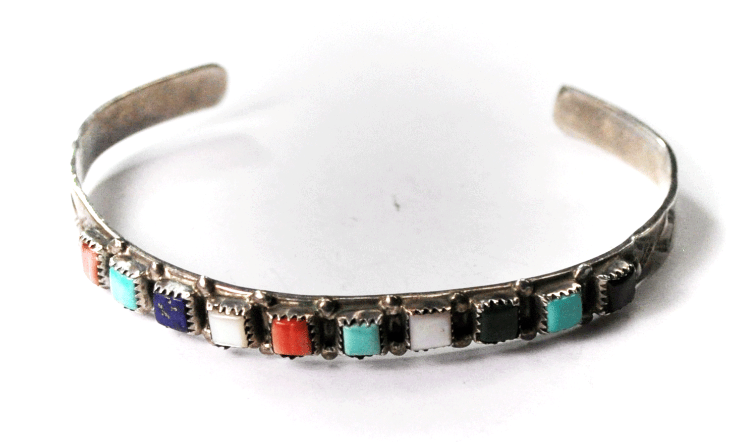 Vintage Sterling Shopmark 2 Multi Stone Cuff Bracelet 7mm 6-1/8"