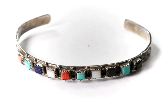 Vintage Sterling Shopmark 2 Multi Stone Cuff Bracelet 7mm 6-1/8"