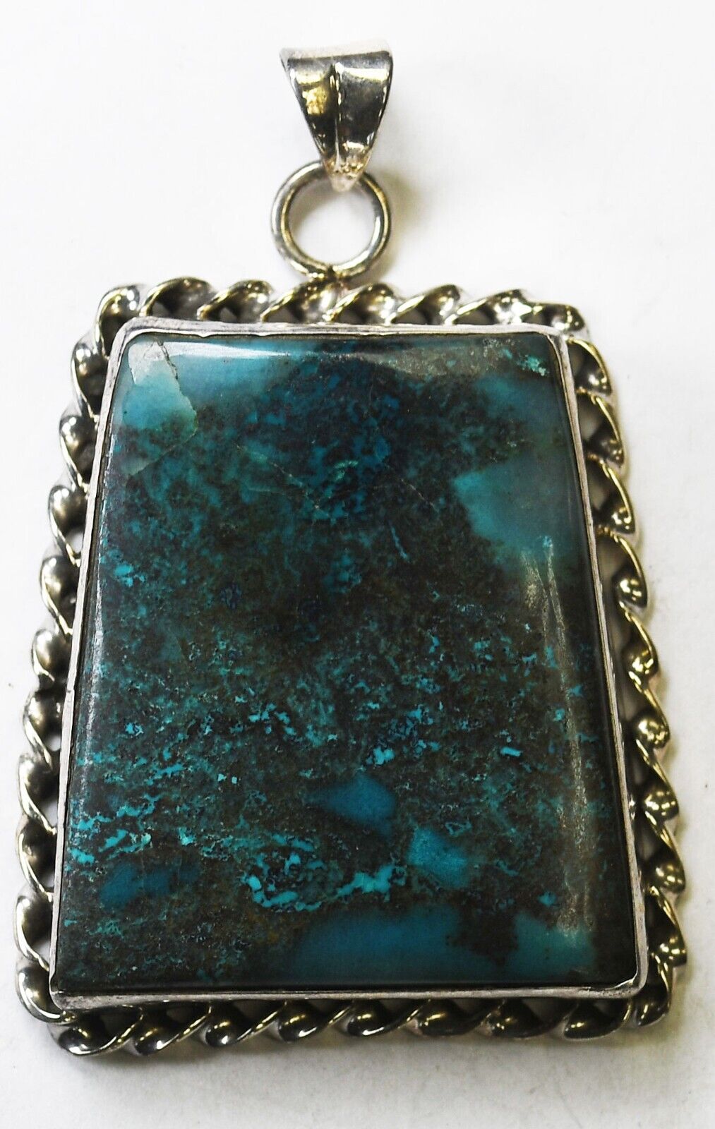Sterling Silver Chrysocolla Pendant 60mm x 40mm