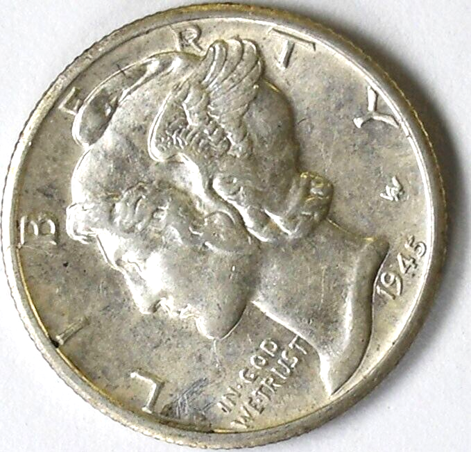 1945 D 10c Mercury Silver Dime Rare Ten Cents Denver AU